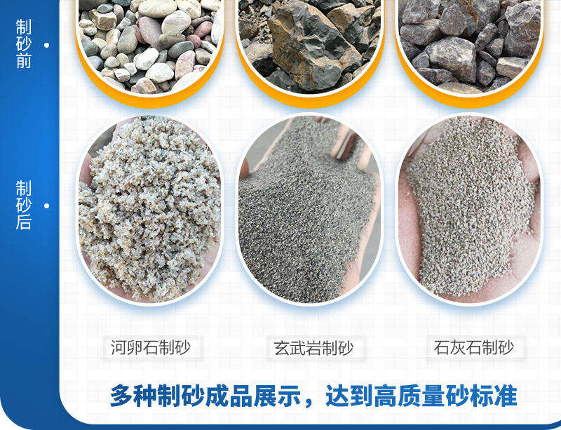 不同物料制沙后對(duì)比，可用于多種建筑領(lǐng)域